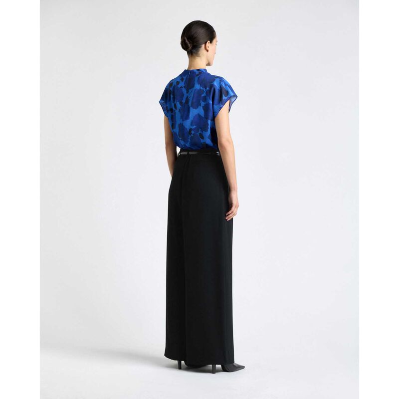 Cue Blue Stencil Floral Short Sleeve Blouse image number 1